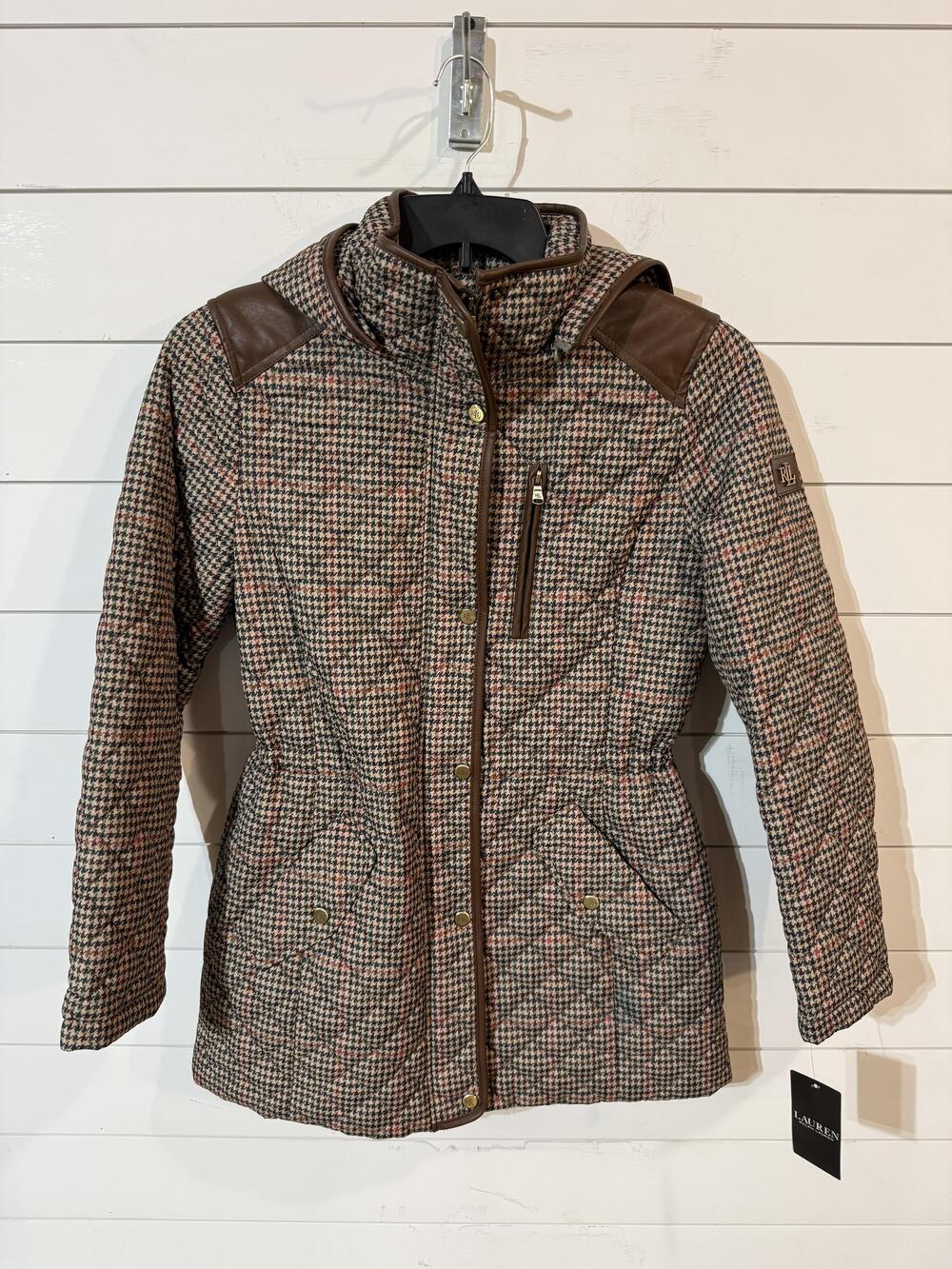 Ralph Lauren Women's Multicolor Houndstooth Check Quilted Jacket S NWT